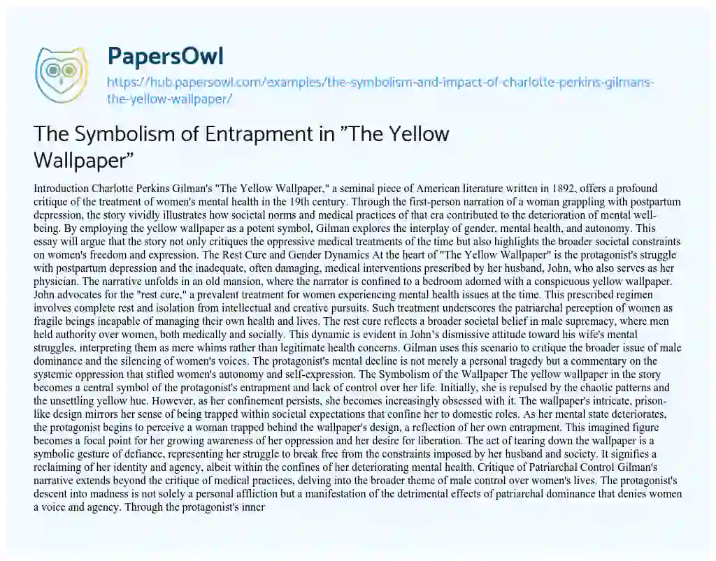 Essay on The Symbolism of Entrapment in “The Yellow Wallpaper”