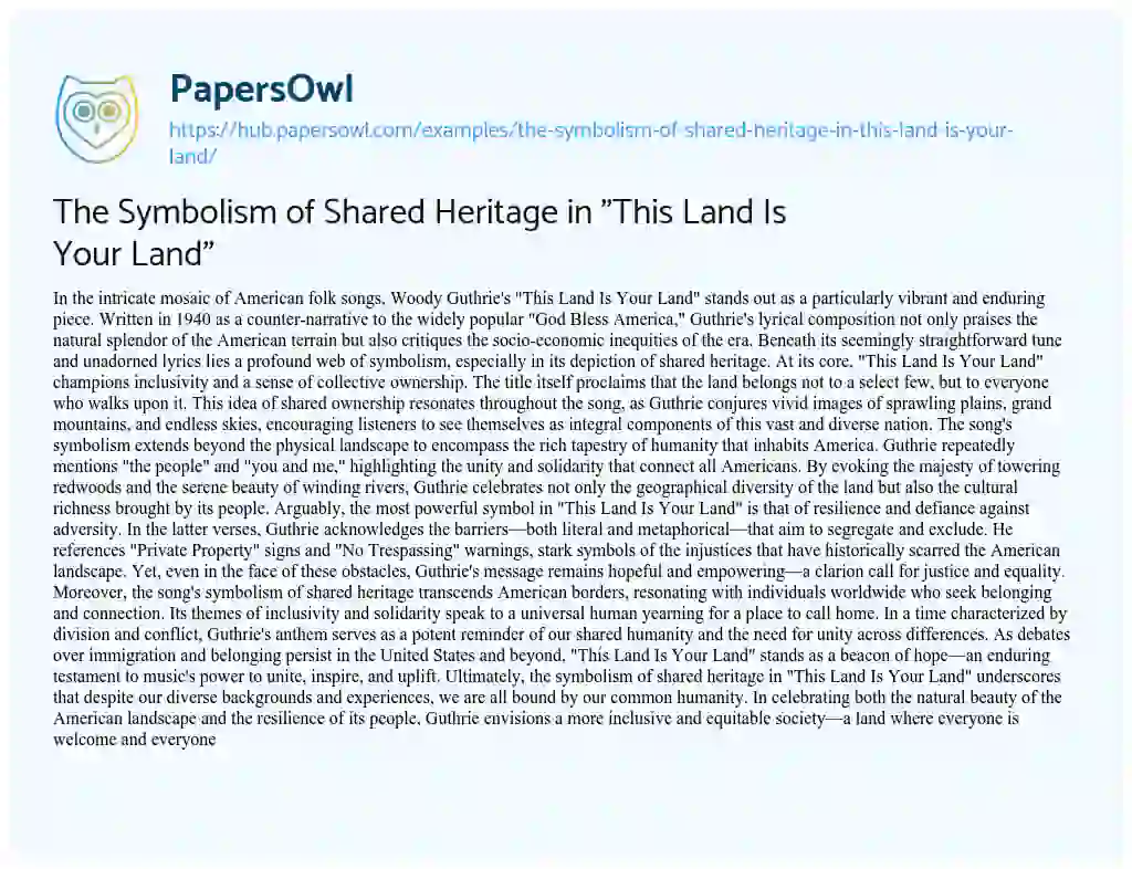 Essay on The Symbolism of Shared Heritage in “This Land Is Your Land”