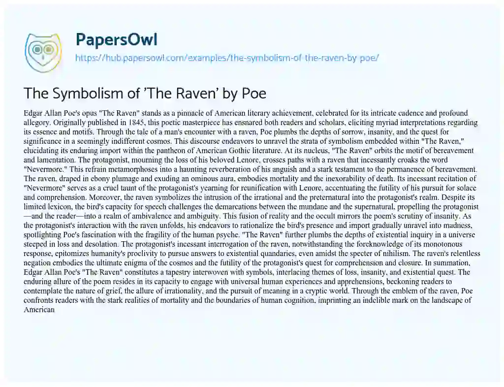 Essay on The Symbolism of ‘The Raven’ by Poe