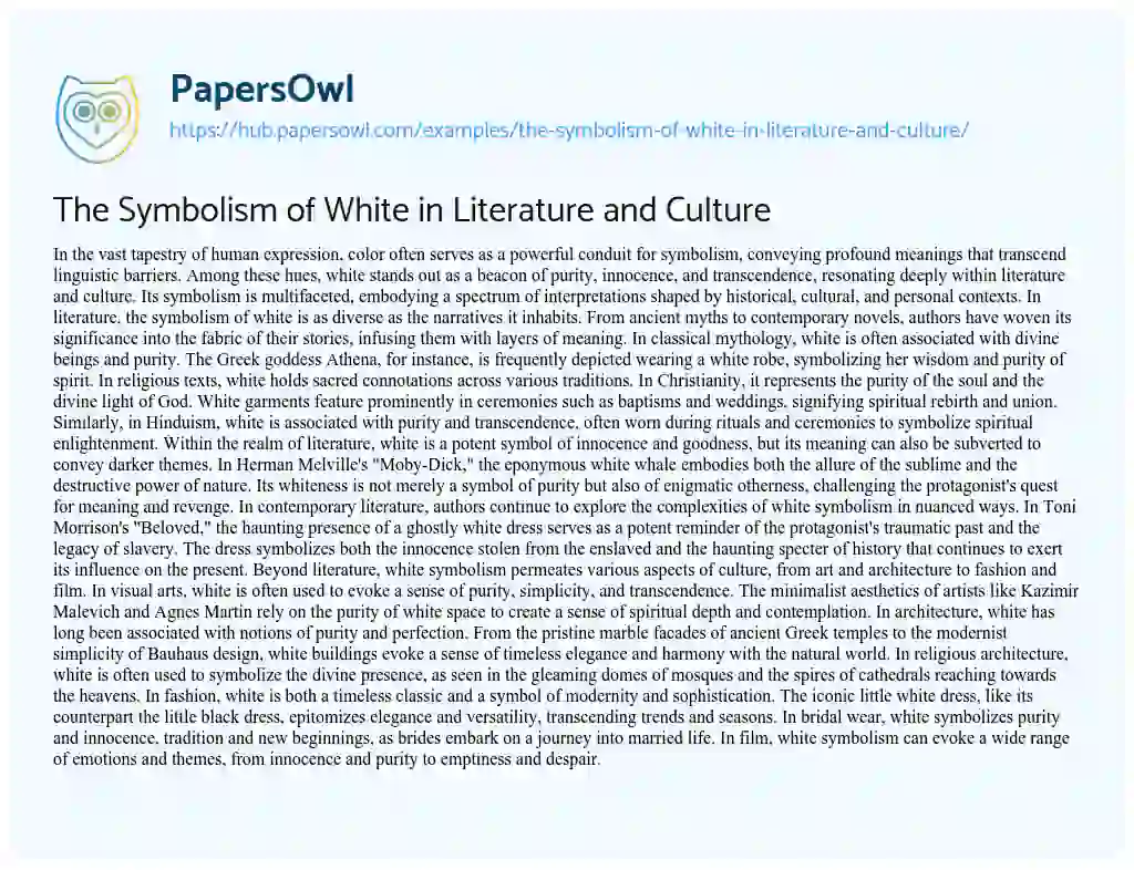 Essay on The Symbolism of White in Literature and Culture