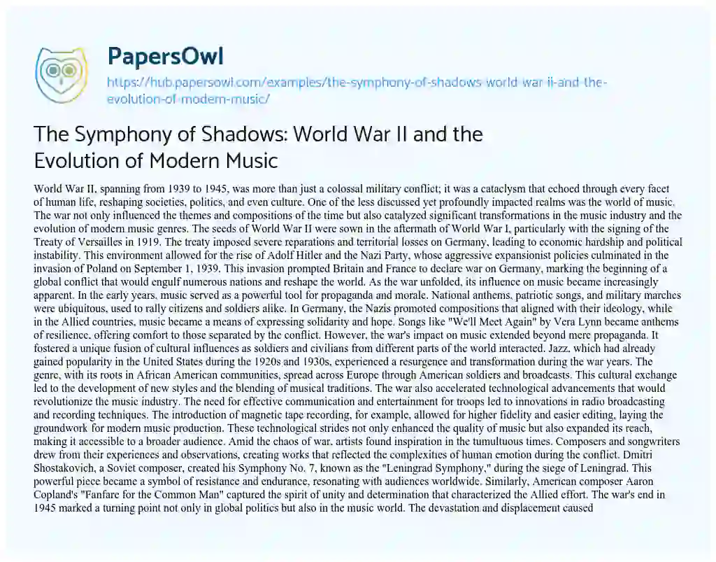 Essay on The Symphony of Shadows: World War II and the Evolution of Modern Music