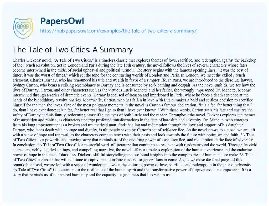 Essay on The Tale of Two Cities: A Summary