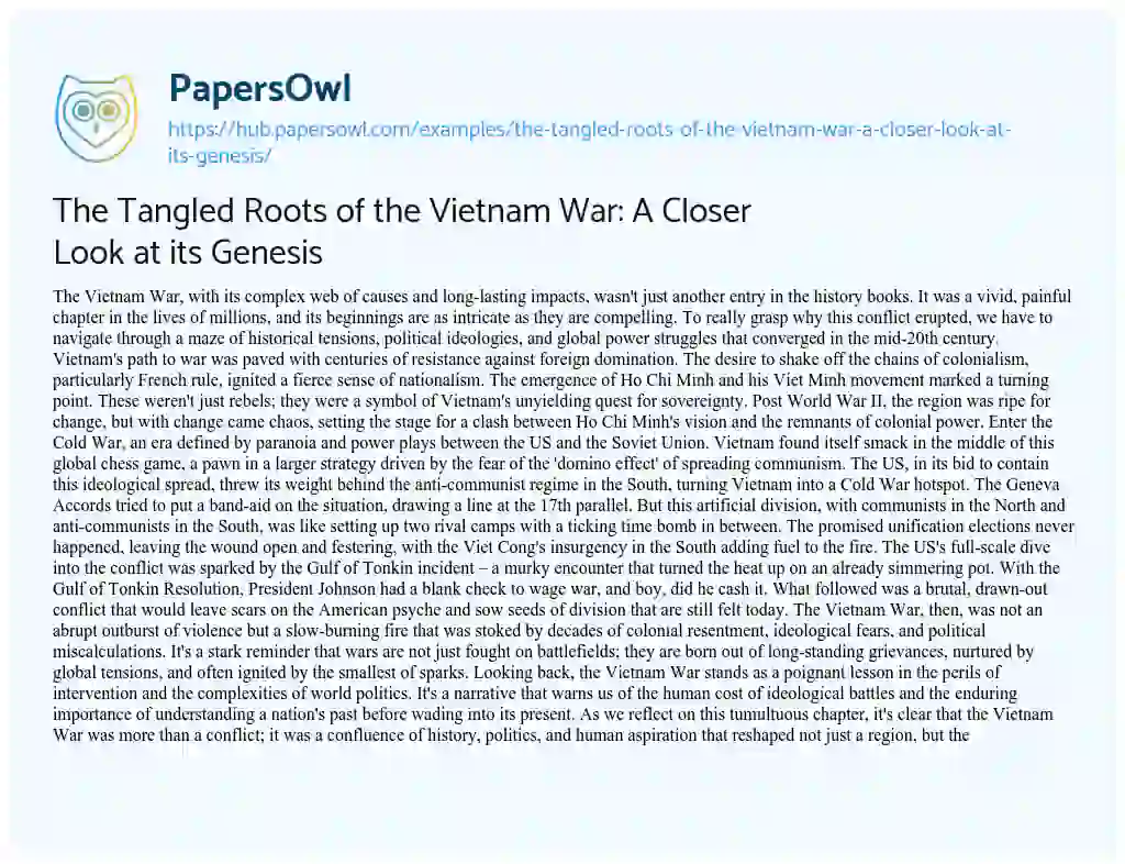 Essay on The Tangled Roots of the Vietnam War: A Closer Look at its Genesis