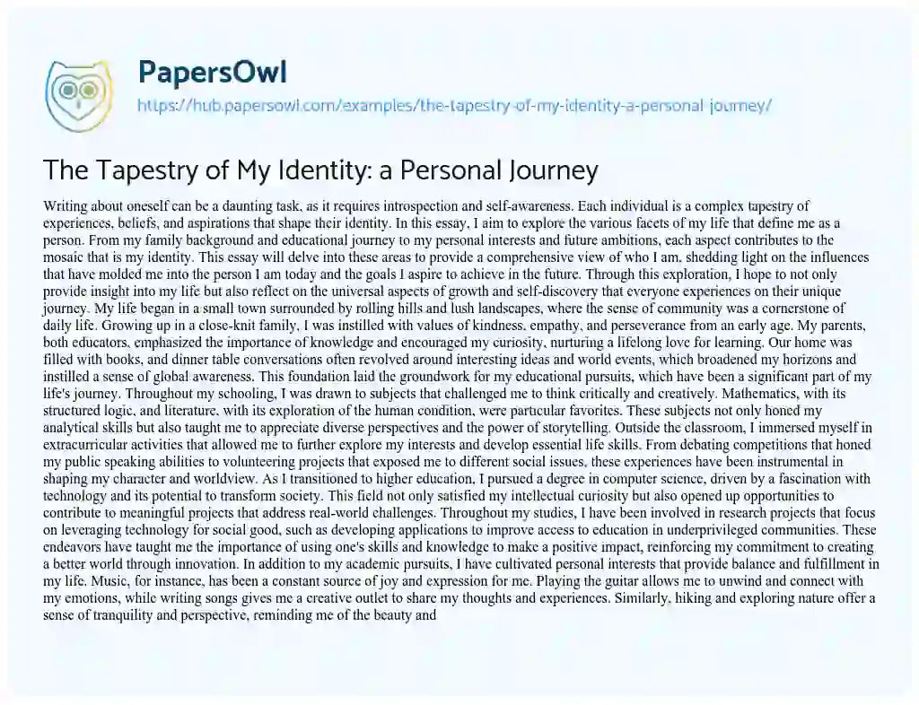 Essay on The Tapestry of My Identity: a Personal Journey