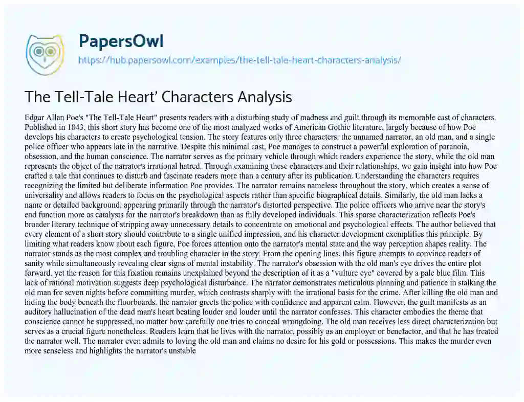 Essay on The Tell-Tale Heart’ Characters Analysis