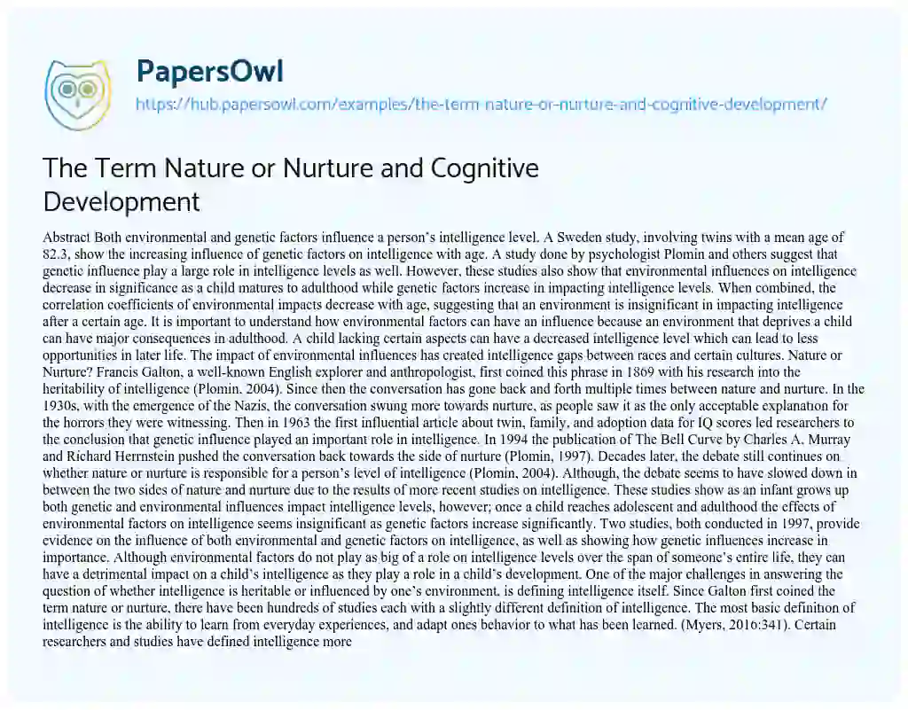 Essay on The Term Nature or Nurture and Cognitive Development