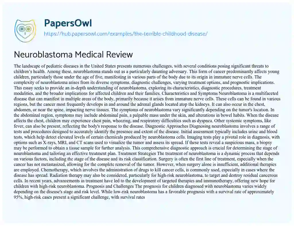 Essay on Neuroblastoma Medical Review