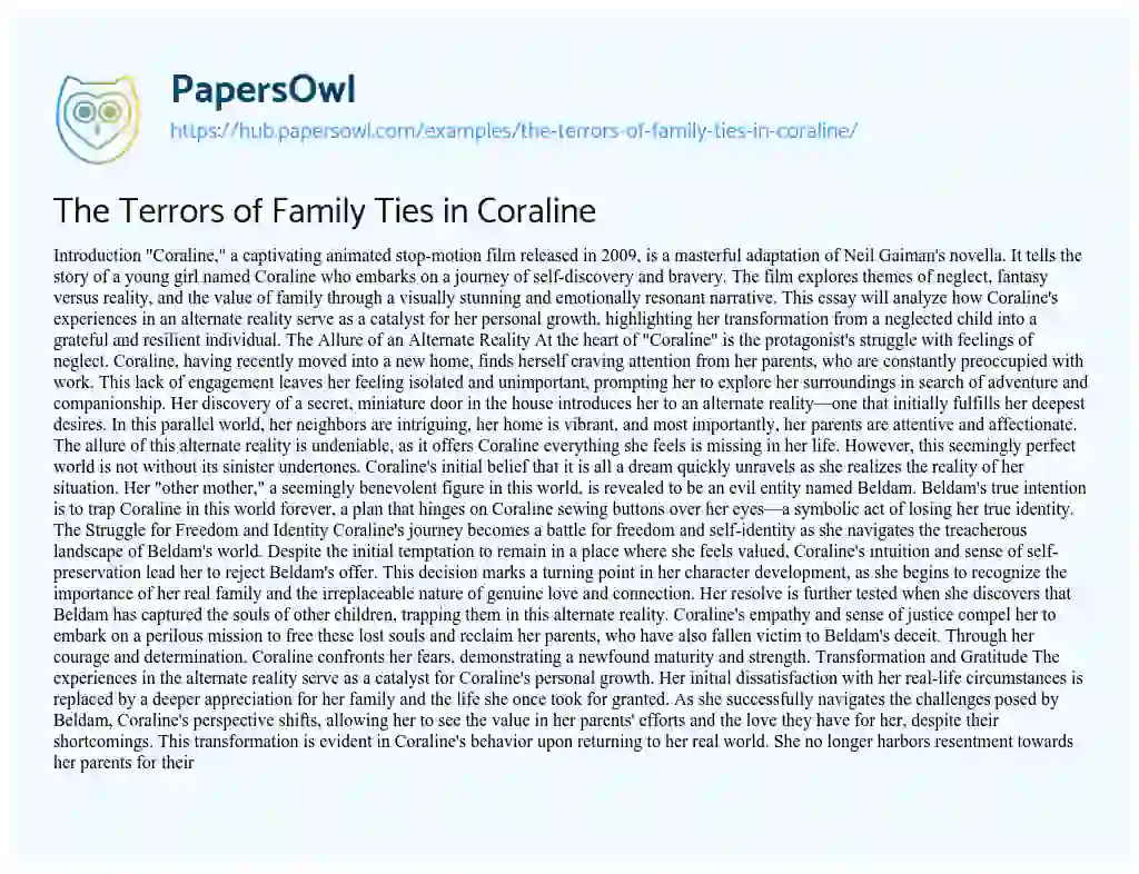 Essay on The Terrors of Family Ties in Coraline