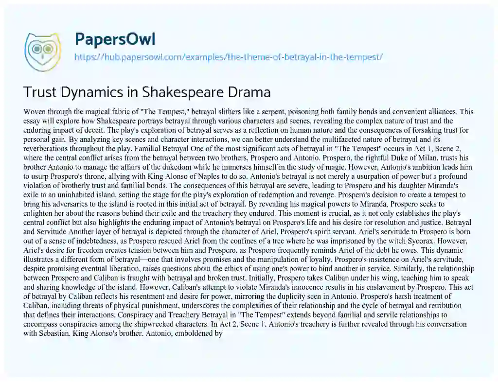 Essay on Trust Dynamics in Shakespeare Drama
