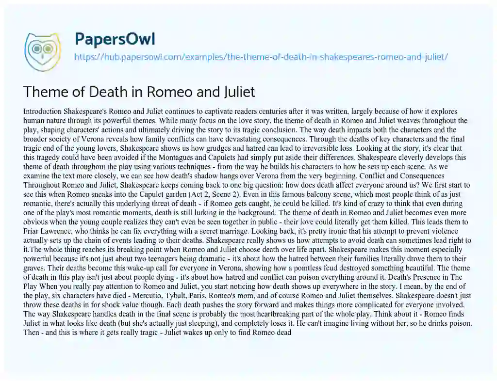 Essay on Theme of Death in Romeo and Juliet