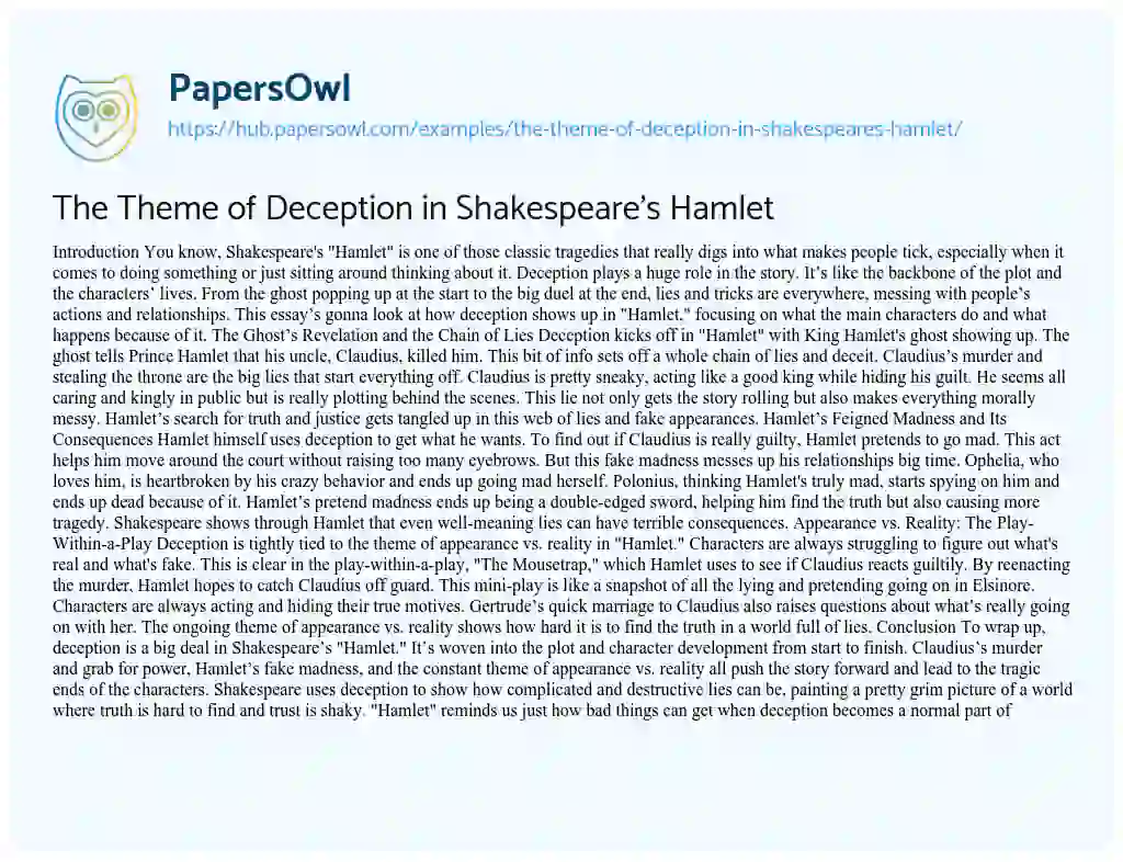 Essay on The Theme of Deception in Shakespeare’s Hamlet