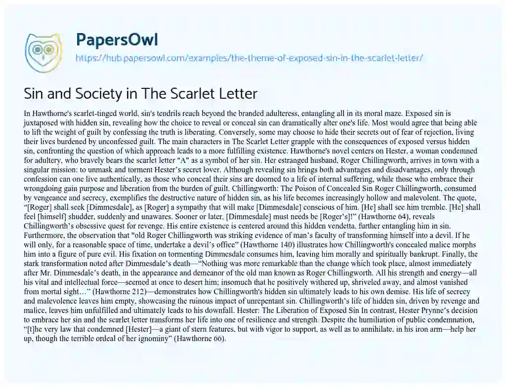 Essay on Sin and Society in The Scarlet Letter