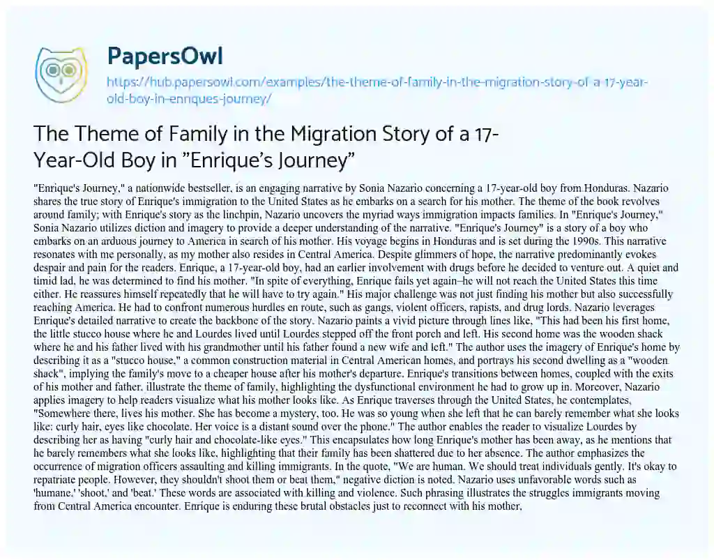 Essay on The Theme of Family in the Migration Story of a 17-Year-Old Boy in “Enrique’s Journey”