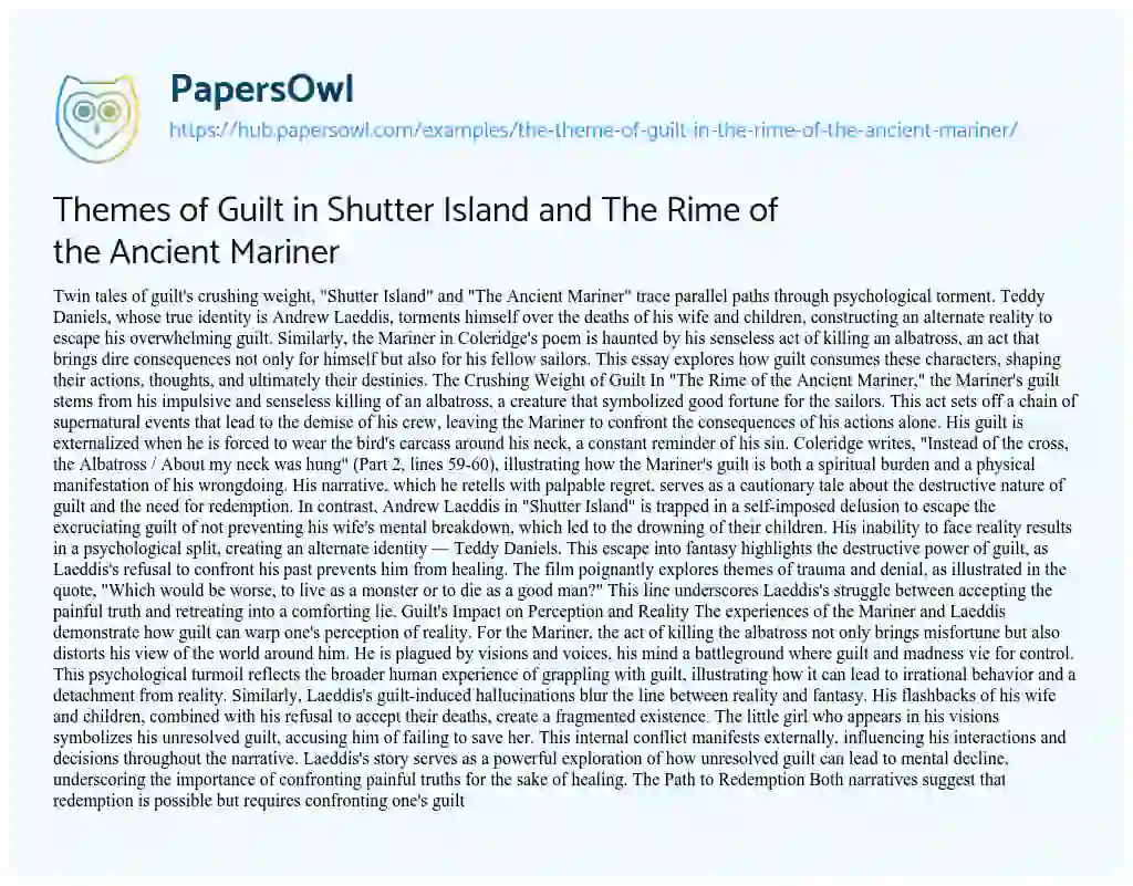 Essay on Themes of Guilt in Shutter Island and The Rime of the Ancient Mariner