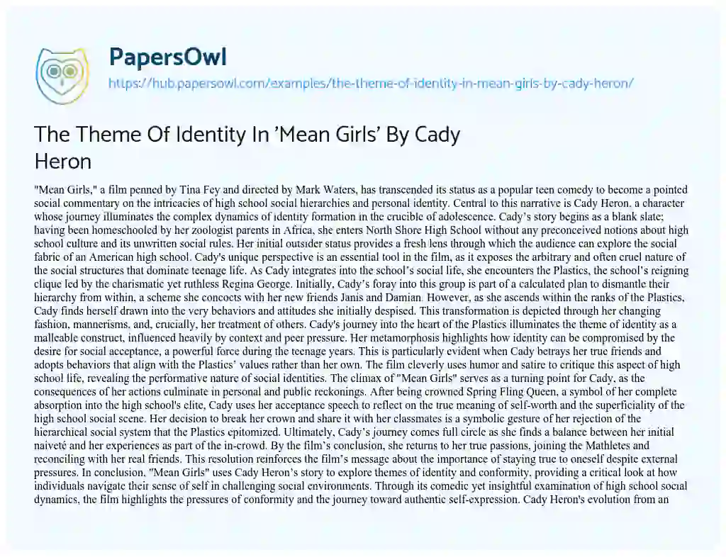 Essay on The Theme Of Identity In ‘Mean Girls’ By Cady Heron