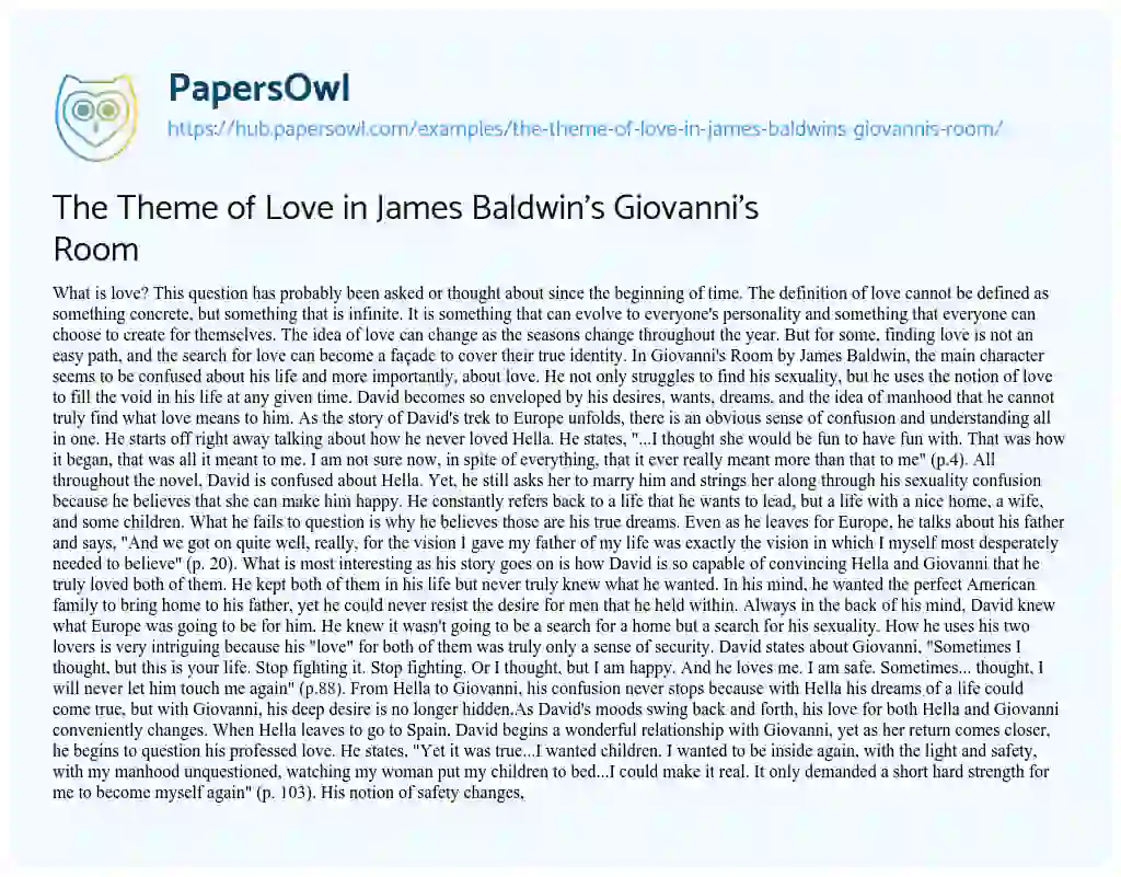 Essay on The Theme of Love in James Baldwin’s Giovanni’s Room