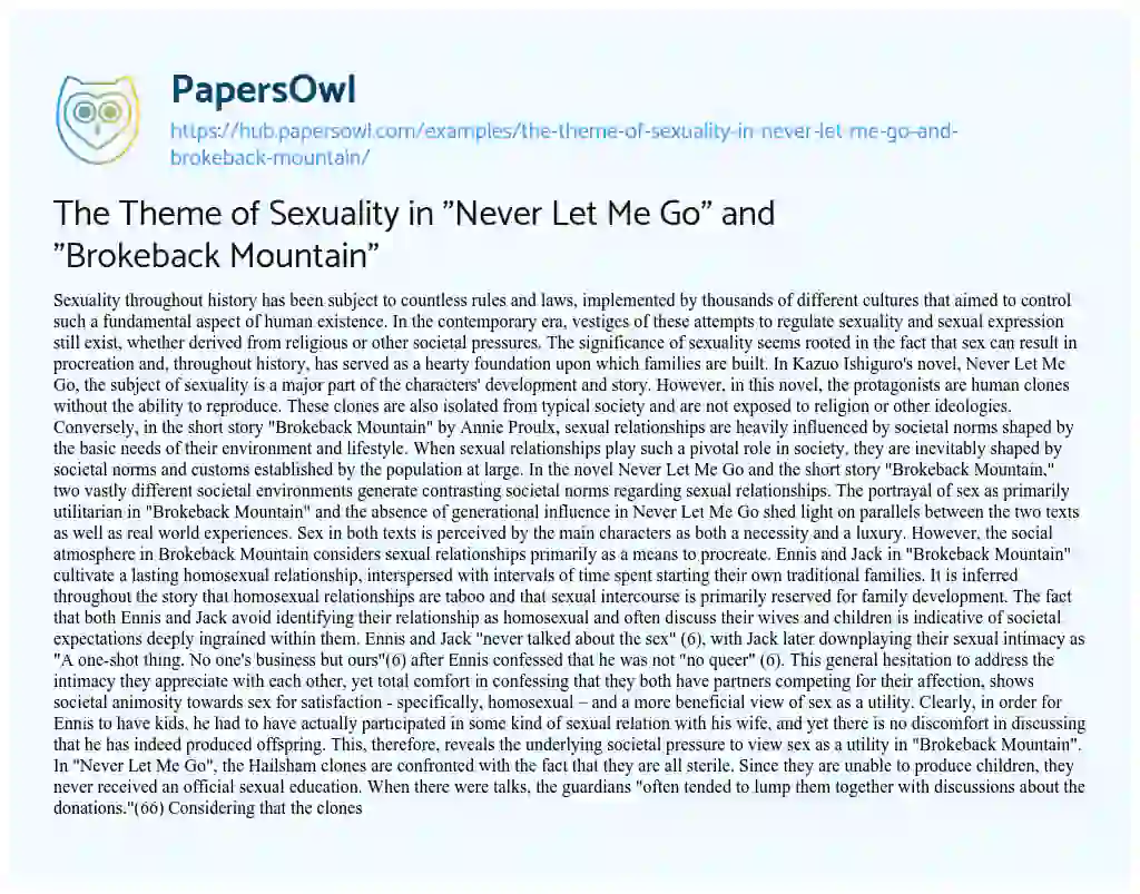 Essay on The Theme of Sexuality in “Never Let Me Go” and “Brokeback Mountain”