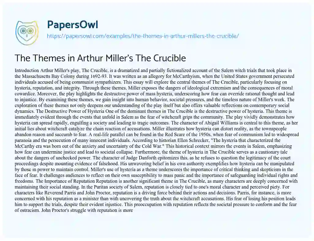 Essay on The Themes in Arthur Miller’s The Crucible