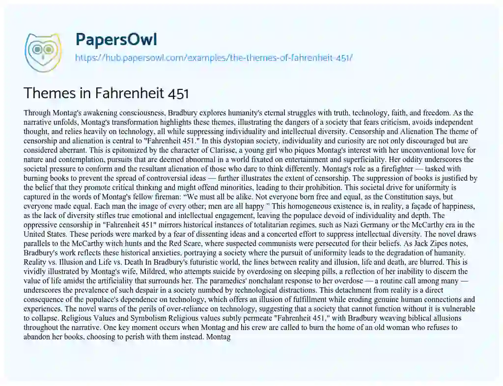 Essay on Themes in Fahrenheit 451
