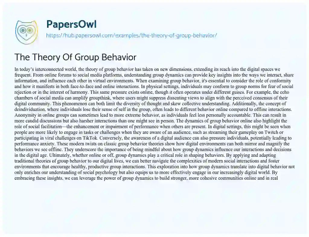 Essay on The Theory Of Group Behavior