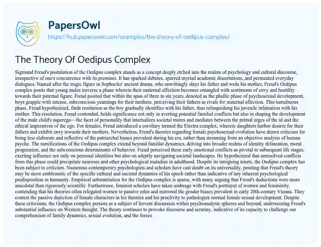 Essay on The Theory Of Oedipus Complex