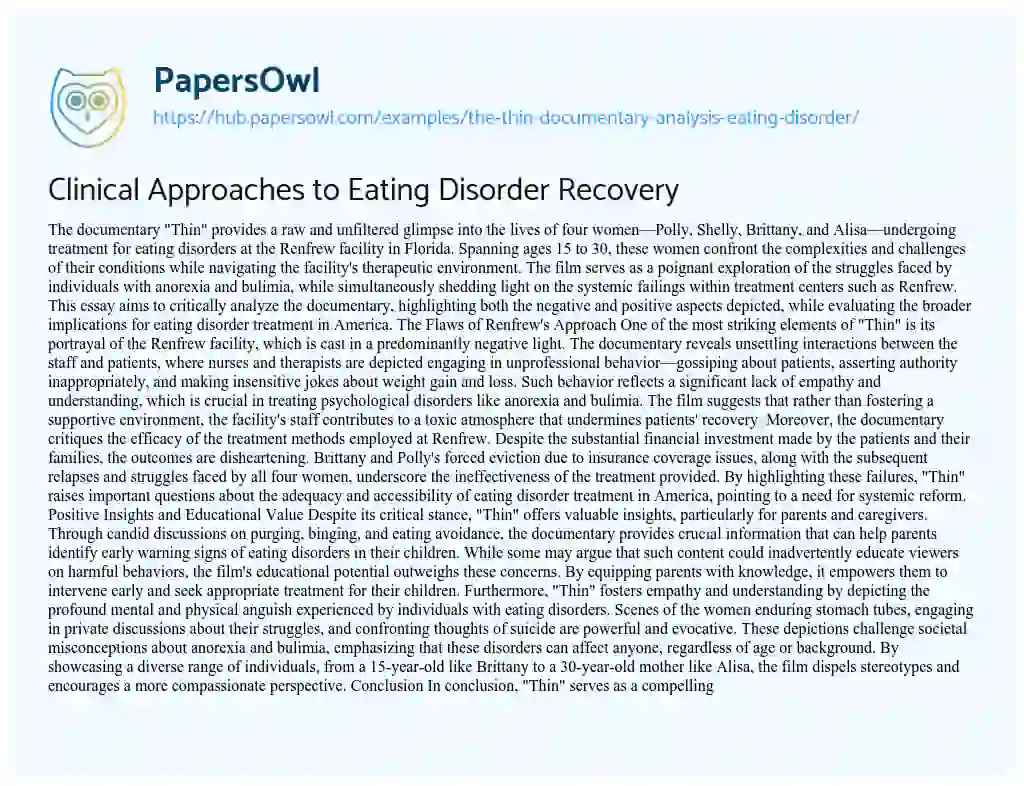 Essay on Clinical Approaches to Eating Disorder Recovery