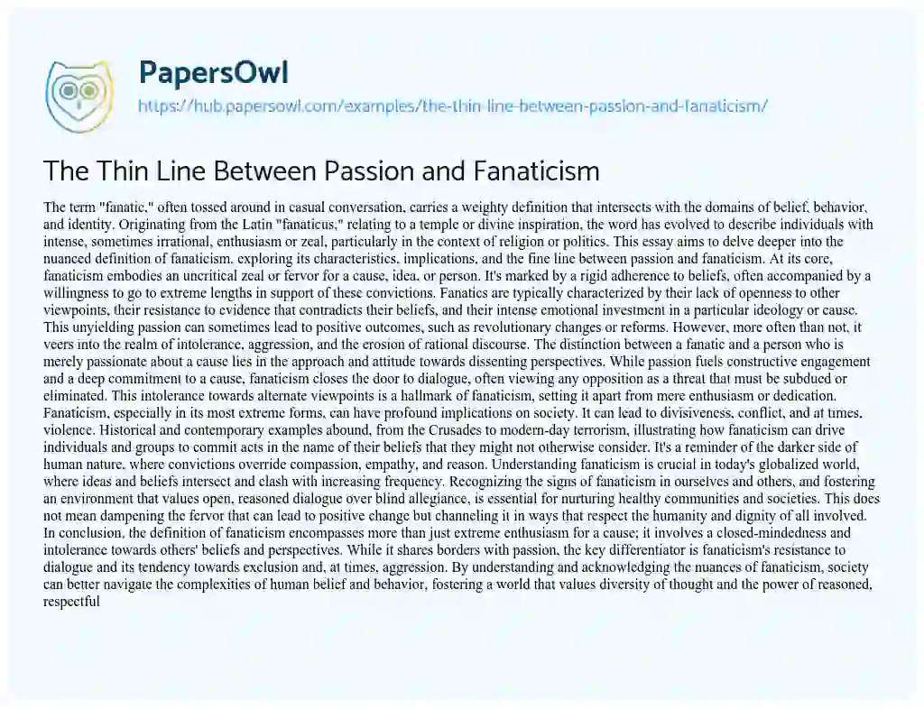 Essay on The Thin Line Between Passion and Fanaticism
