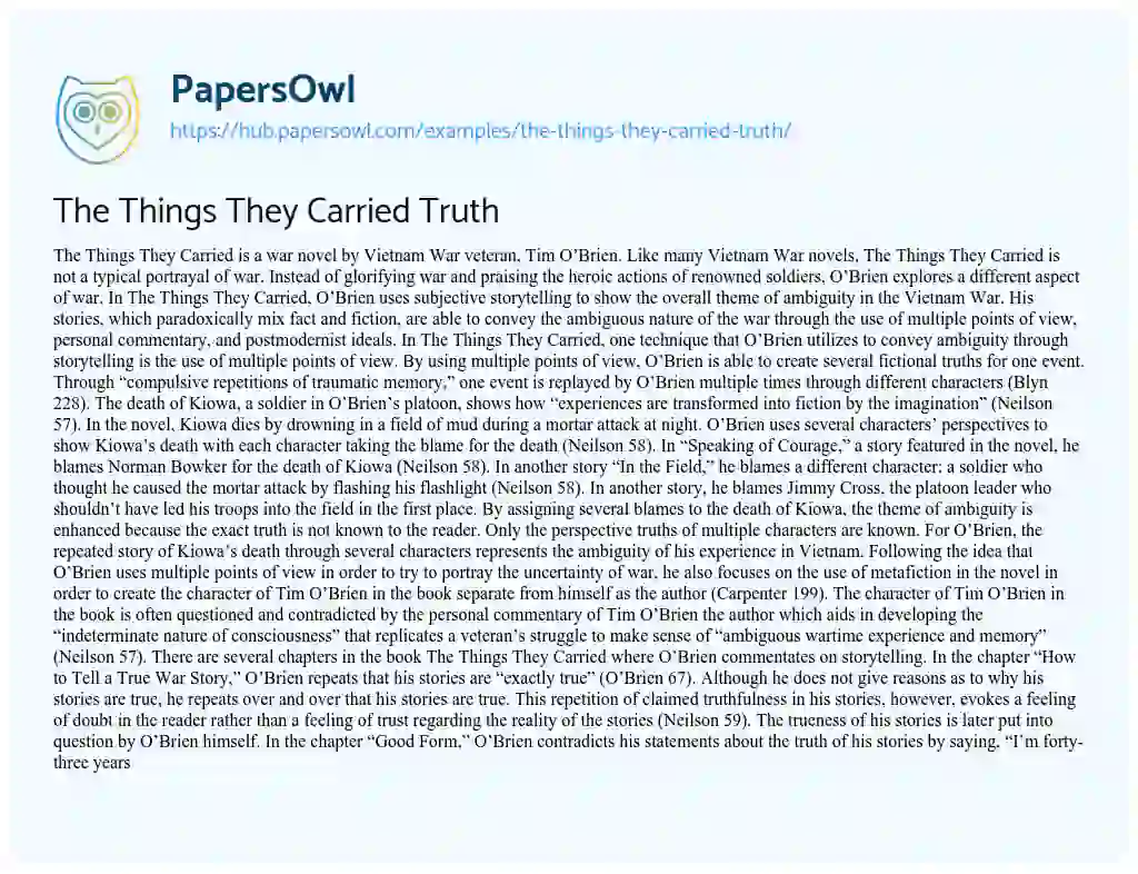 Essay on The Things They Carried Truth