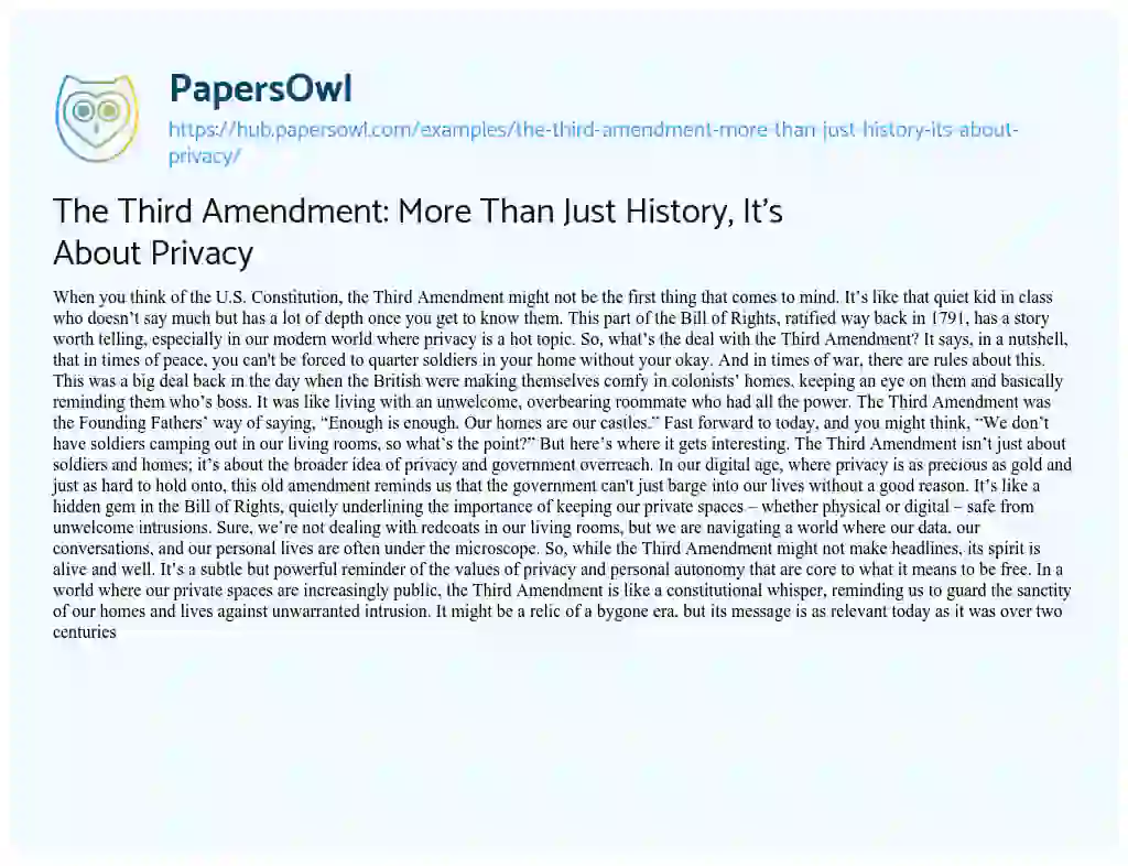 Essay on The Third Amendment: More Than Just History, It’s About Privacy