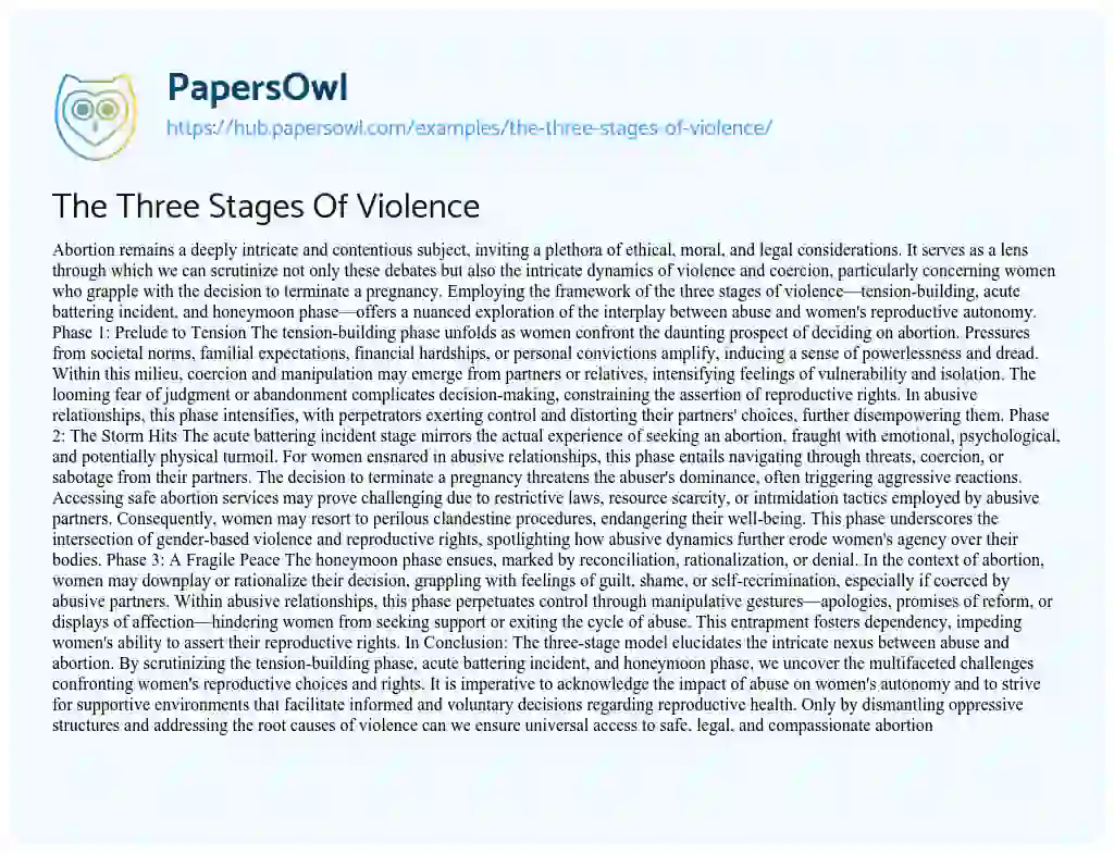 Essay on The Three Stages Of Violence