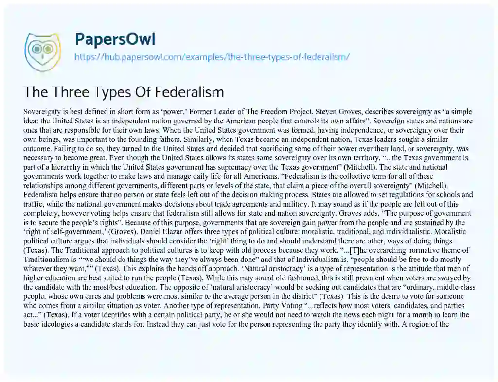 Essay on The Three Types Of Federalism
