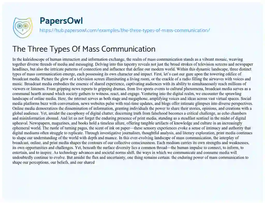 Essay on The Three Types Of Mass Communication