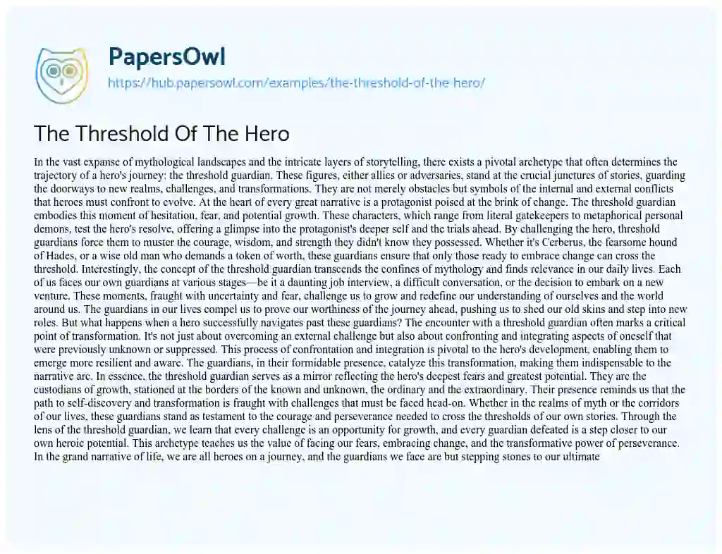 Essay on The Threshold Of The Hero