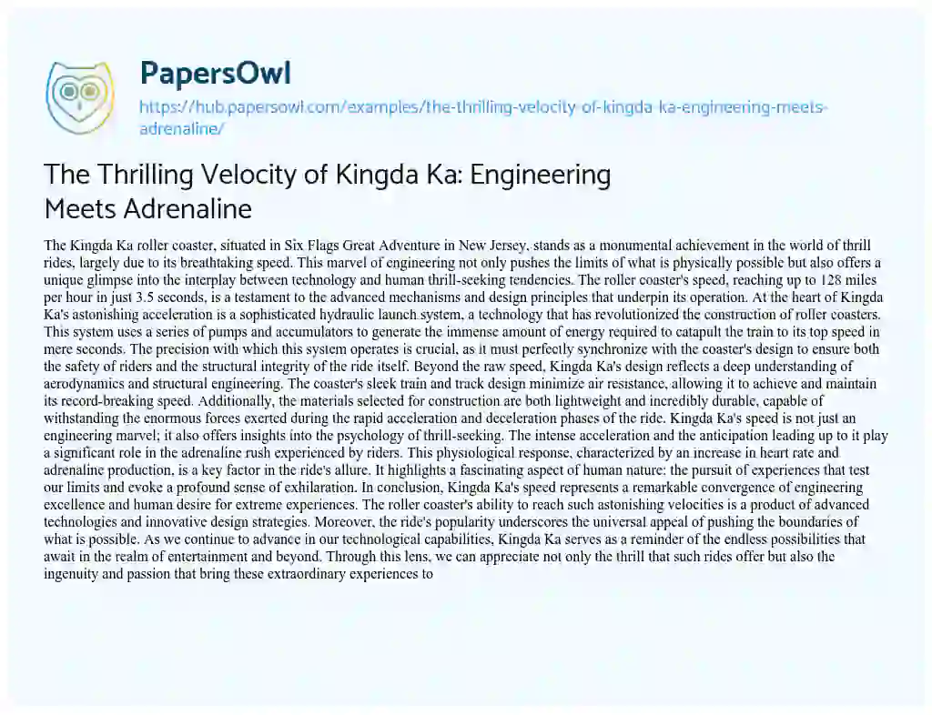 Essay on The Thrilling Velocity of Kingda Ka: Engineering Meets Adrenaline