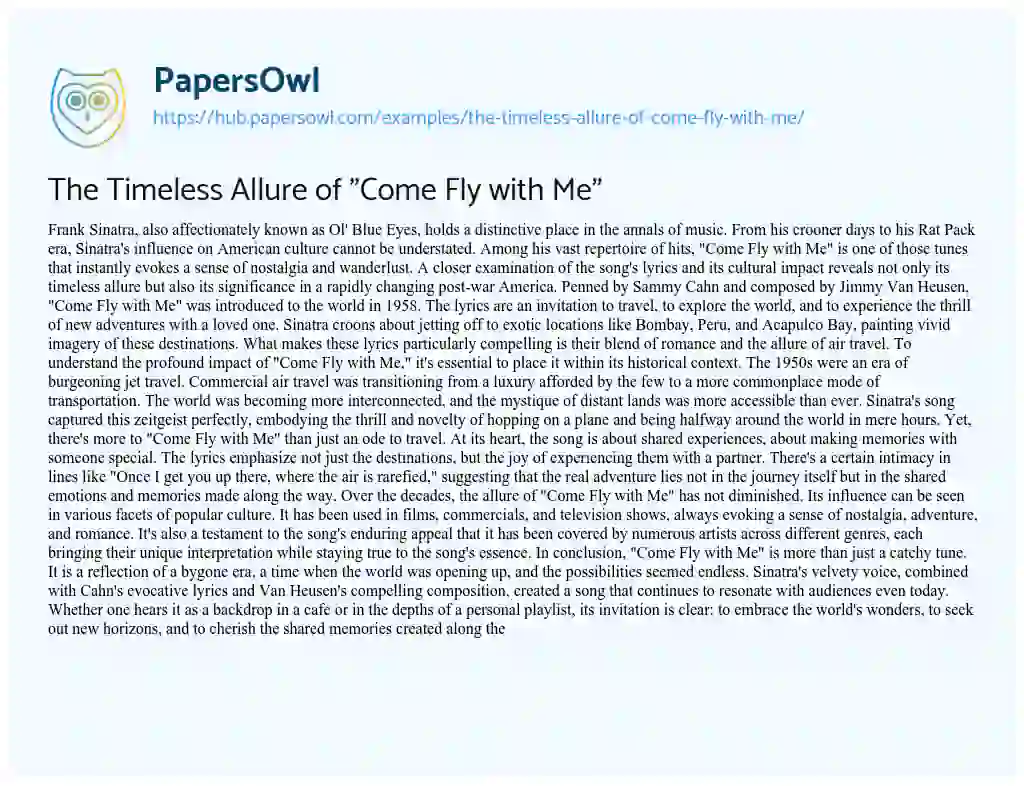 Essay on The Timeless Allure of “Come Fly with Me”
