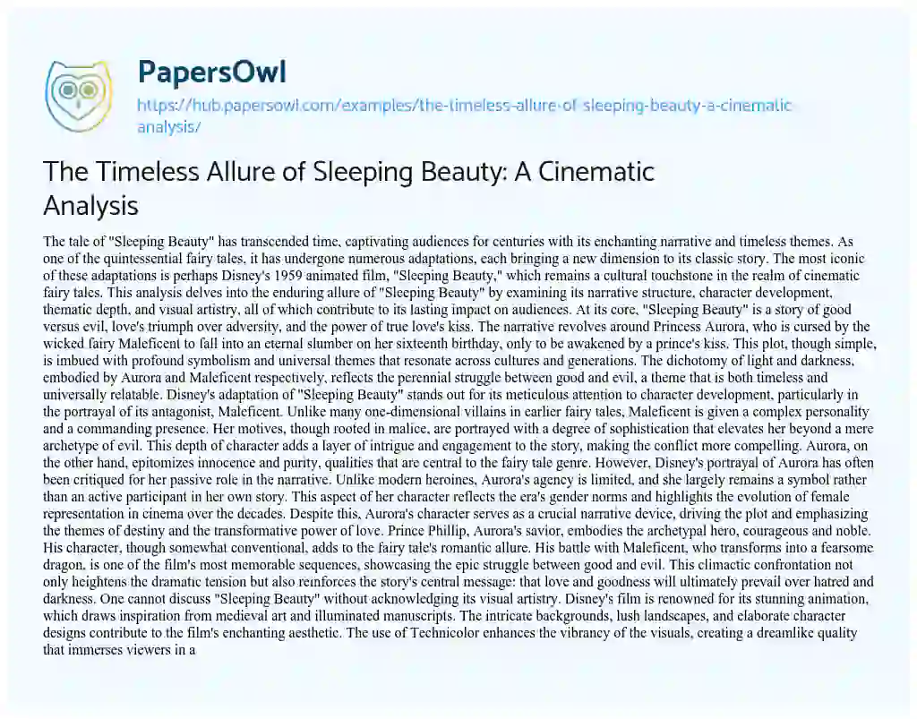 Essay on The Timeless Allure of Sleeping Beauty: A Cinematic Analysis