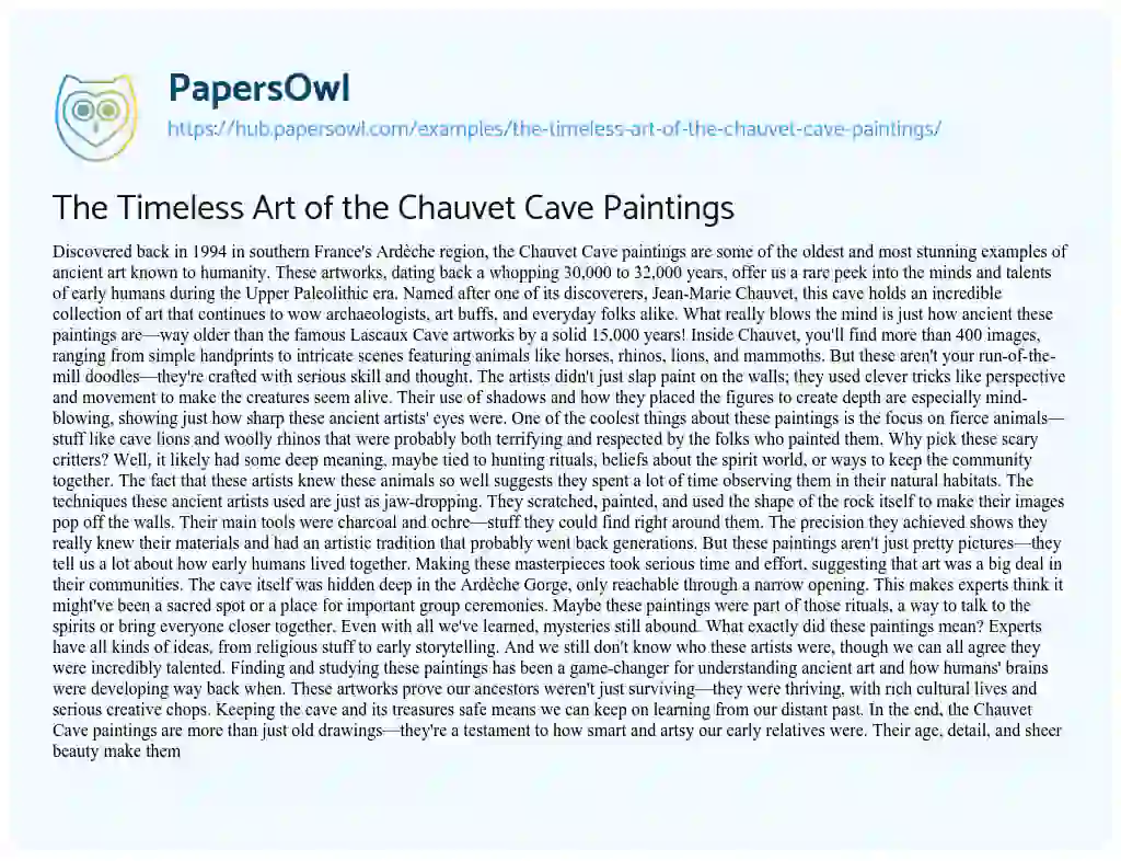 Essay on The Timeless Art of the Chauvet Cave Paintings