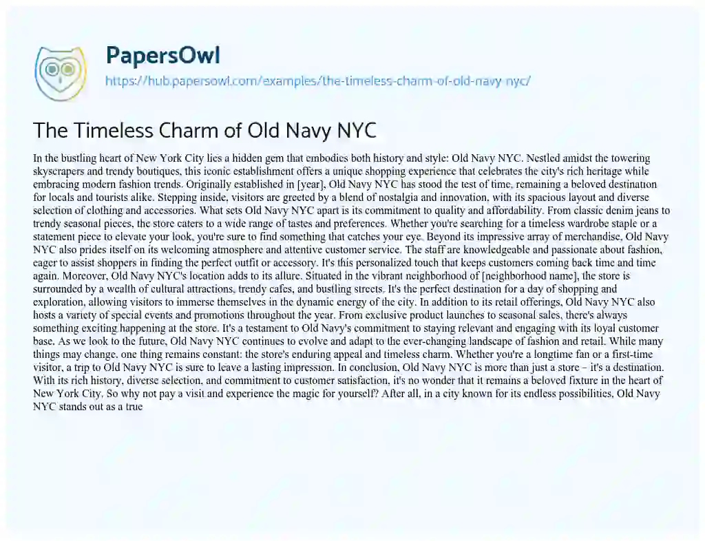 Essay on The Timeless Charm of Old Navy NYC