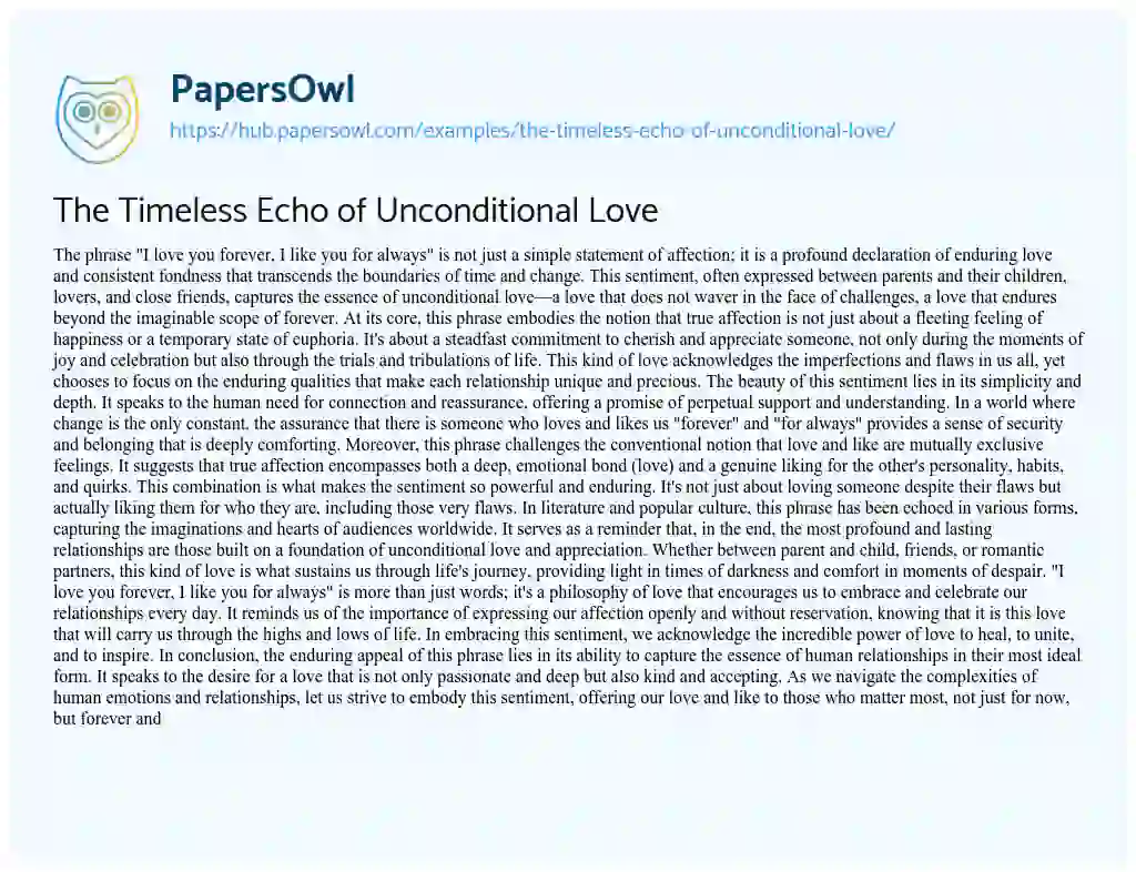 Essay on The Timeless Echo of Unconditional Love