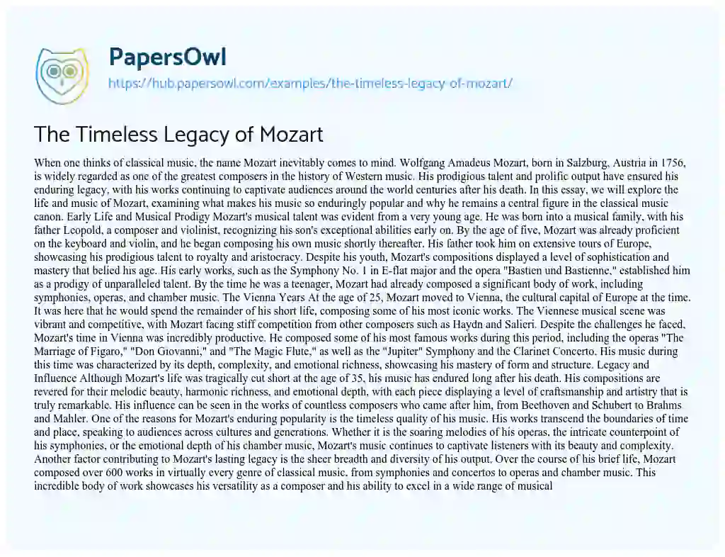 Essay on The Timeless Legacy of Mozart