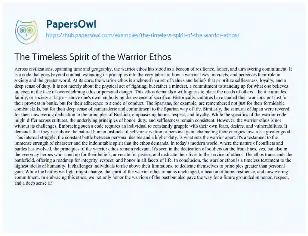 Essay on The Timeless Spirit of the Warrior Ethos