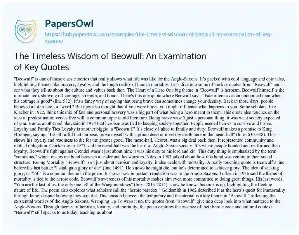 Essay on The Timeless Wisdom of Beowulf: An Examination of Key Quotes