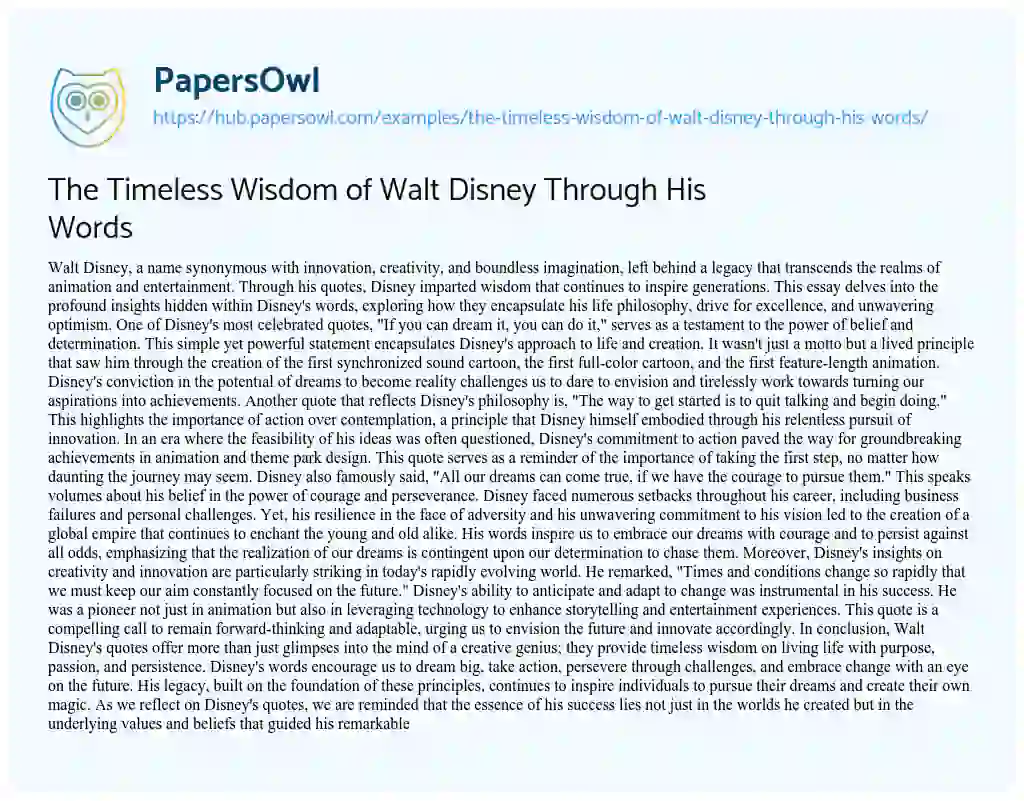 Essay on The Timeless Wisdom of Walt Disney Through His Words