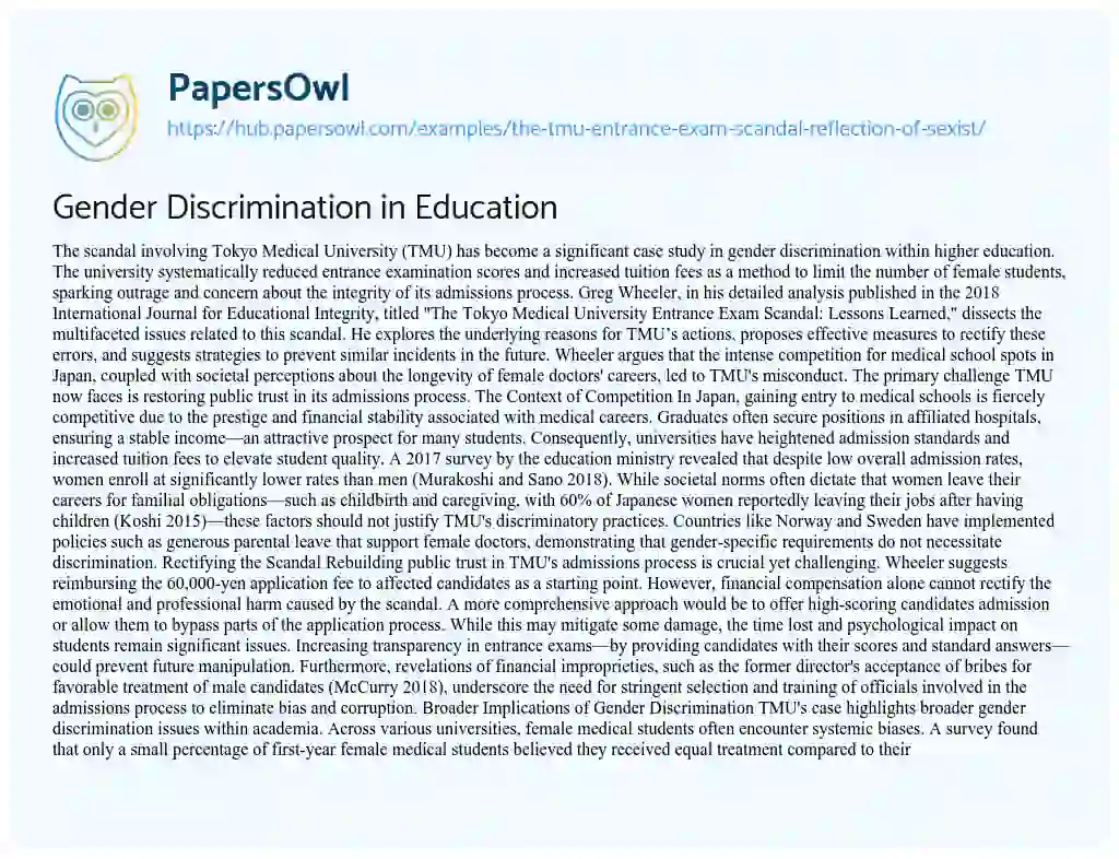 Essay on Gender Discrimination in Education