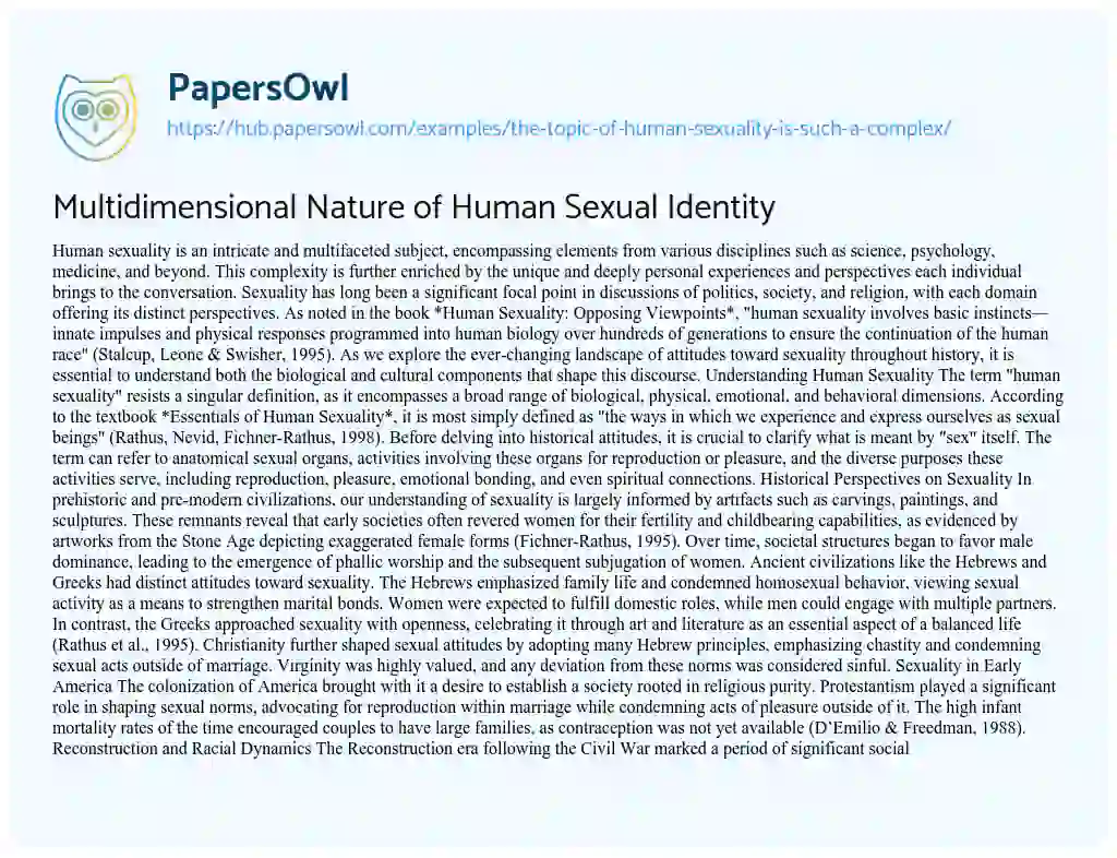 Essay on Multidimensional Nature of Human Sexual Identity
