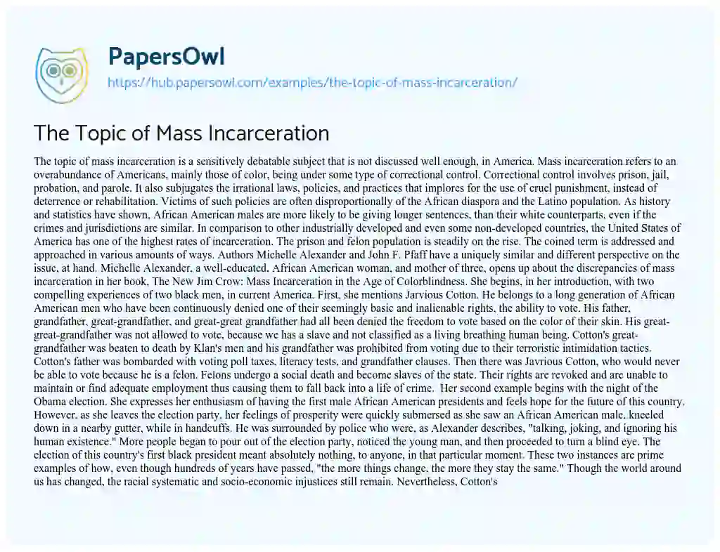 Essay on The Topic of Mass Incarceration