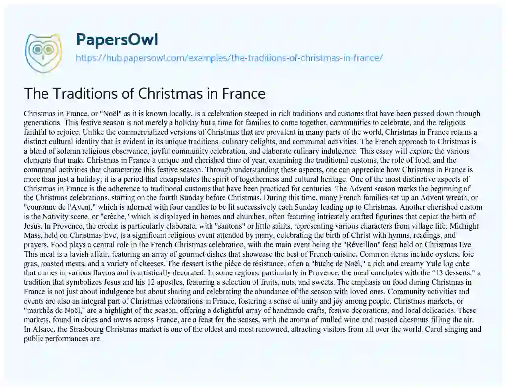 Essay on The Traditions of Christmas in France