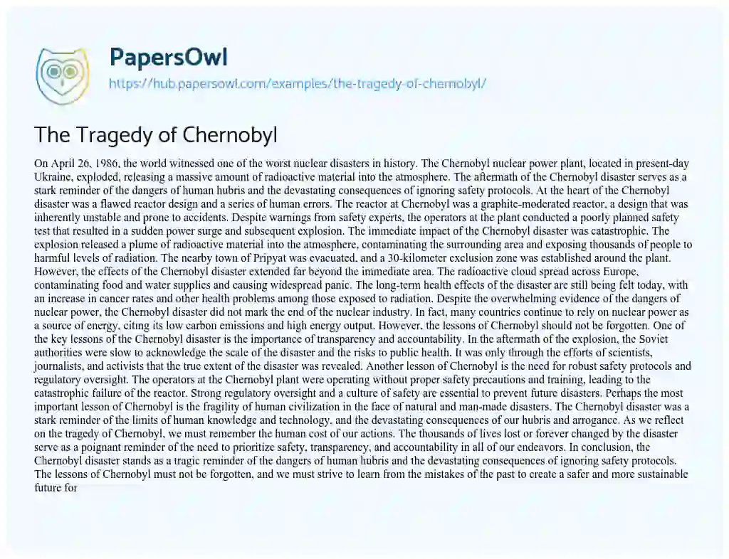 Essay on The Tragedy of Chernobyl