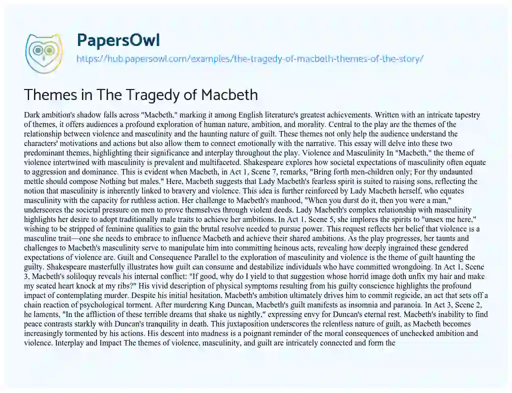 Essay on Themes in The Tragedy of Macbeth