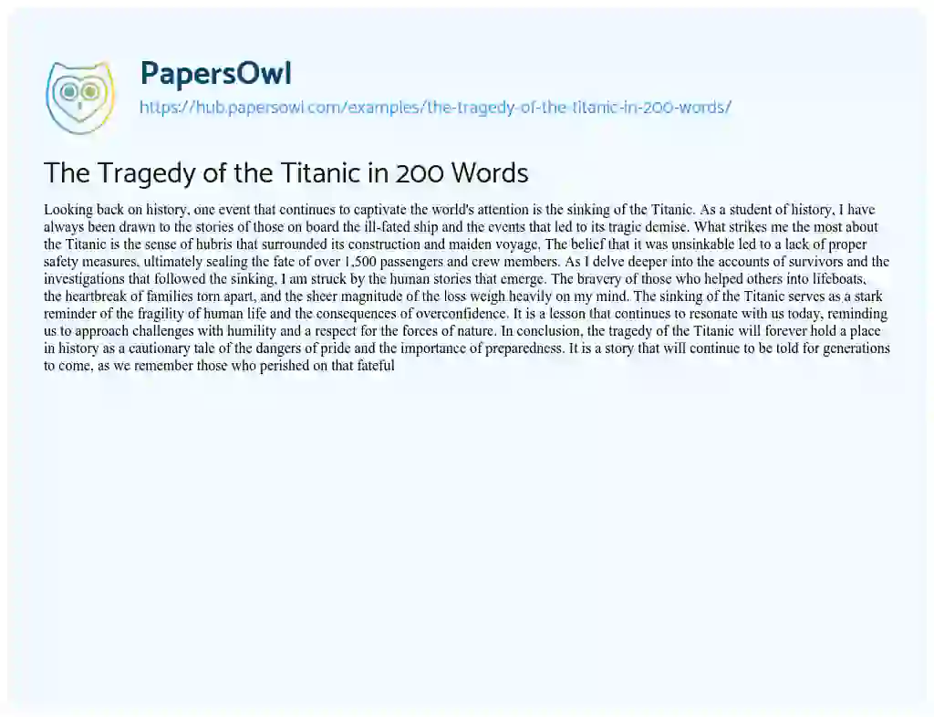 Essay on The Tragedy of the Titanic in 200 Words